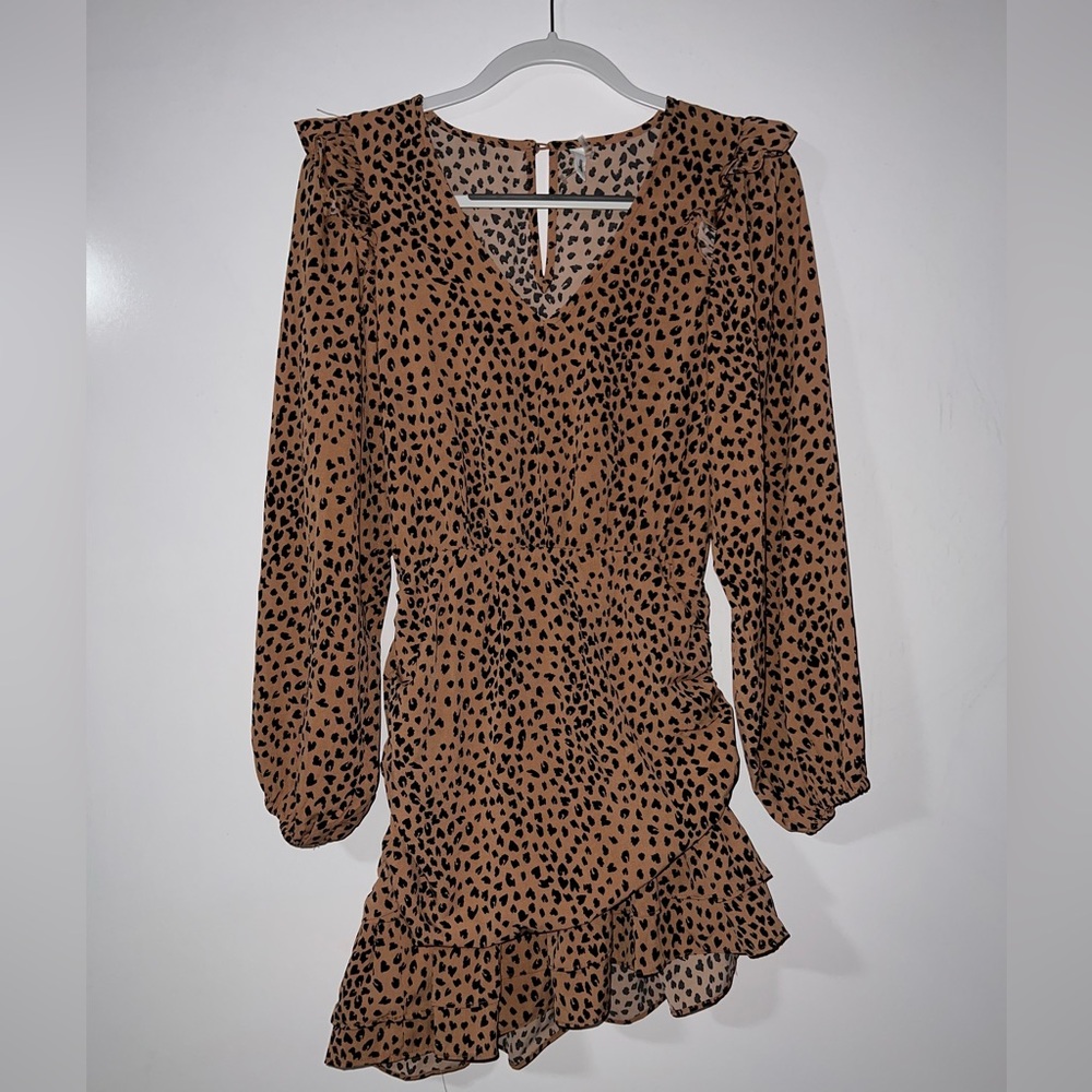 GLAM Women’s Cheetah Print Ruffled Mini Asymmetrical Dress, Size Small, NWOT
